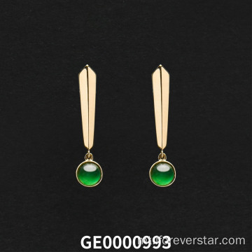 18K Real Gold Imperial Green Jadeite Earrings